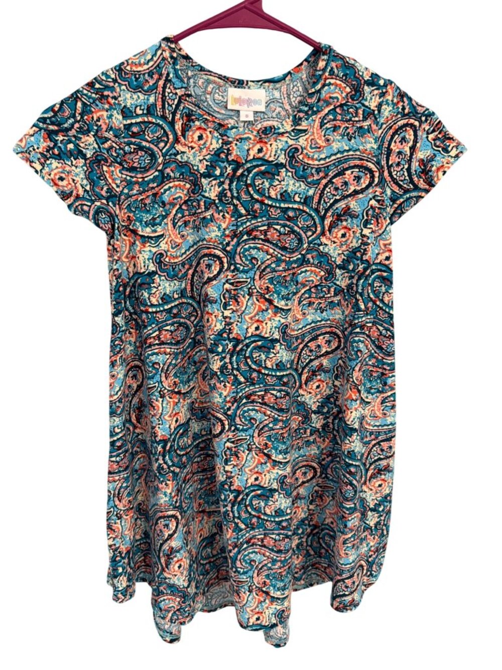 LuLaRoe Girls Scarlett Paisley Blue Orange Print Dress Size 8
